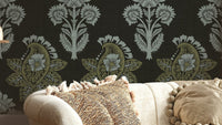 Moody leaf wallpaper in nightshade tones

