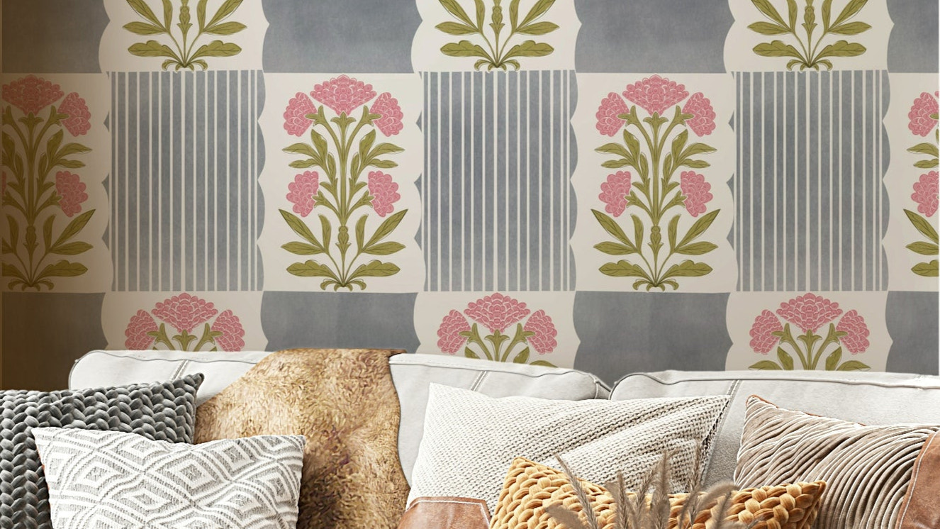 Neutral striped design with a rosy touch

