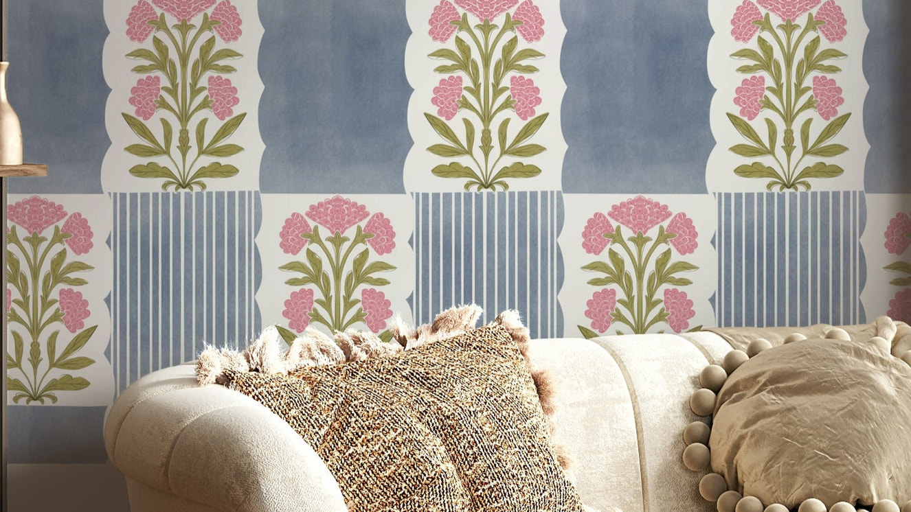 Calm wallpaper design with pink and blue stripes

