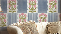 Calm wallpaper design with pink and blue stripes

