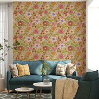 Watercolor floral mural for calm interiors


