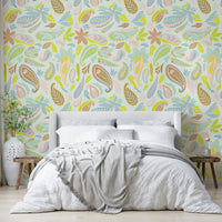 Calm paisley mural with gentle color palette

