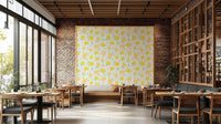Blooming wall mural with warm sunshine hues


