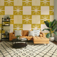 Minimalist retro quilt block wallpaper yellow design

