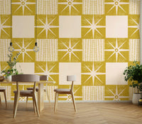 Retro minimalist mustard yellow quilt block wallpaper

