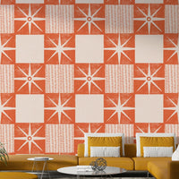 Vintage-inspired starburst quilt block wallpaper design

