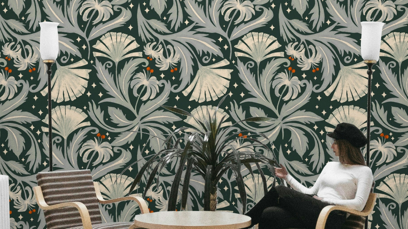 Vintage Botanica Forest Noir floral wallpaper design

