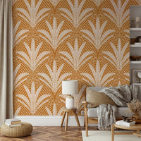 Rustic wallpaper featuring palm leaf design in brown


