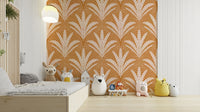 Boho rustic palm wallpaper with caramel brown tones

