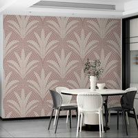 Mauve rustic wallpaper with tropical palm motifs

