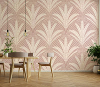 Tropical palm wallpaper in muted mauve rustic style

