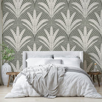 Palm leaf pattern wallpaper with rustic boho style

