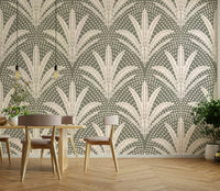 Bohemian rustic wallpaper with muted grey palms

