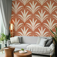 Boho rustic terracotta wallpaper with natural palm design

