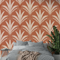 Boho style wallpaper featuring terracotta palm leaves

