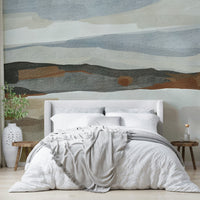 Wall mural featuring mountain-inspired abstract forms

