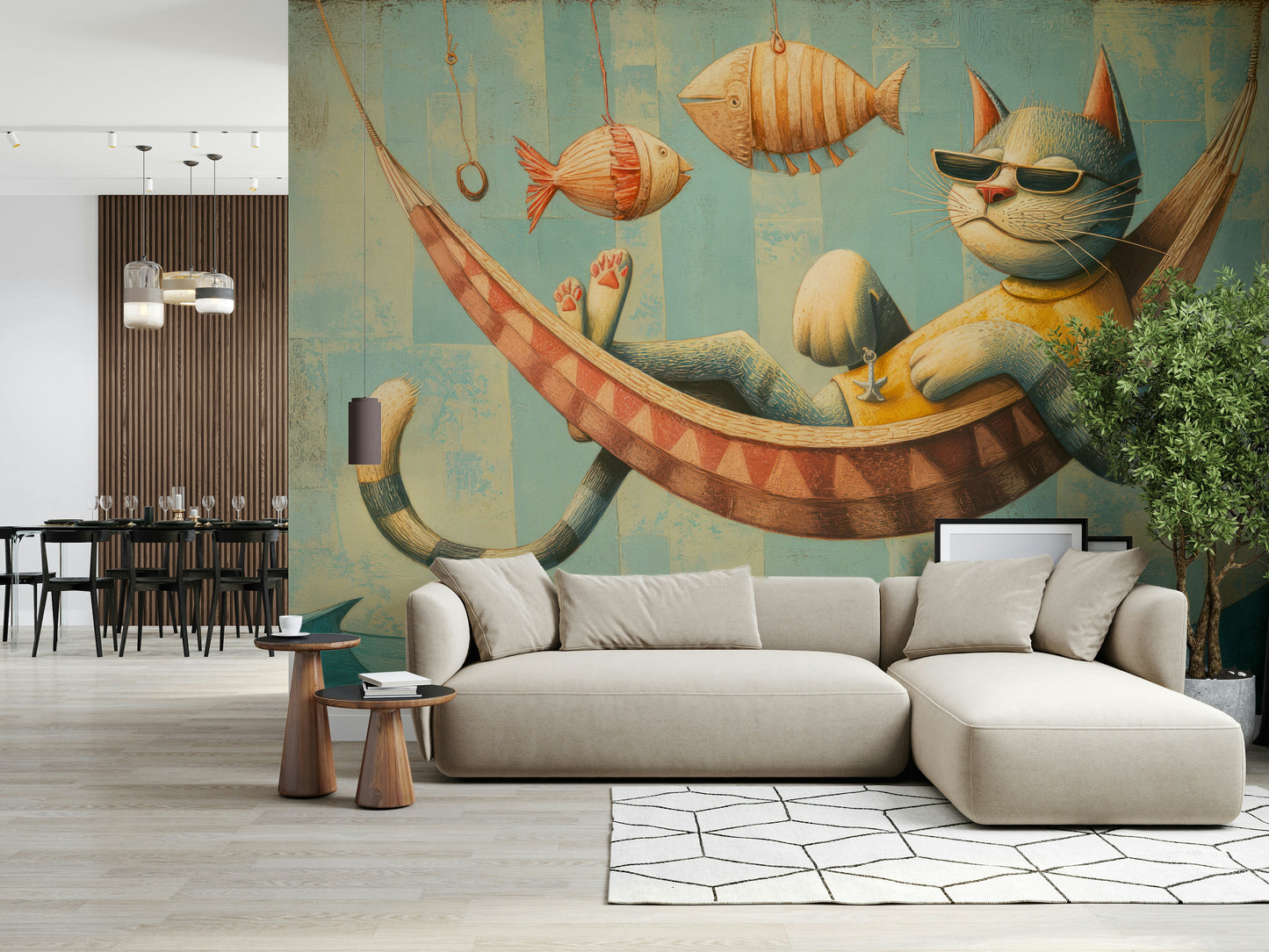 The Cat's Seaside Siesta Wall Mural