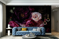 Living room peonies mural

