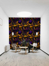 Deep florals in wallpaper mural for an elegant, moody look


