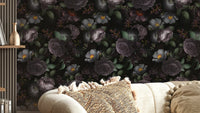 Elegant dark florals in wallpaper for a bold, moody room

