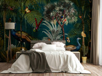 Vintage peacock mural wallpaper with vibrant colors for walls.

