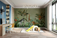 Vintage safari mural wallpaper perfect for living rooms.

