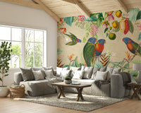 Wildlife and vibrant tropical plants in Vintage Tropical Expedition mural

