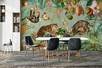 Vintage-inspired mural featuring tropical plants and flowers

