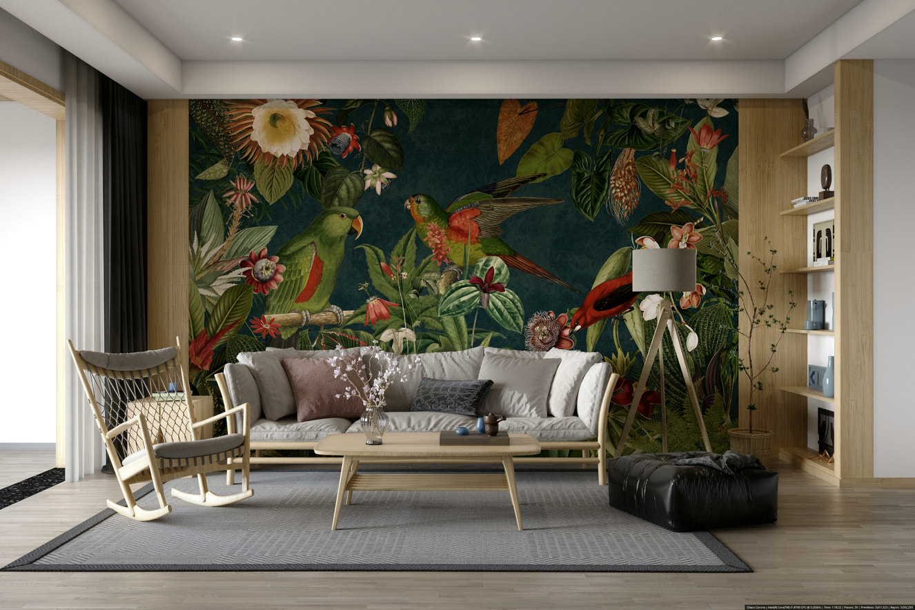 Secret Vintage Garden of the Tropics wall mural with lush greenery

