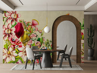 Nature-inspired mural with vintage style botanical patterns

