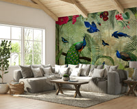 Peacock Paradise mural with rich greenery and tropical elements

