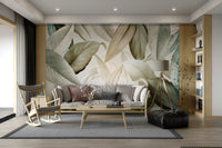 Whispering Leaves wall mural in varying shades of green

