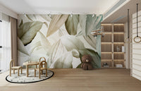 Elegant nature-inspired wall mural with softly swaying leaves

