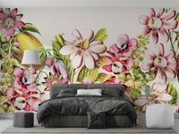 Detailed floral wallpaper with soft tones

