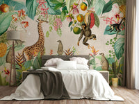 Botanical wallpaper with wild animals

