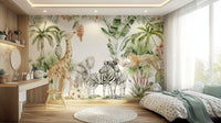 Nursery wall mural with woodland creatures

