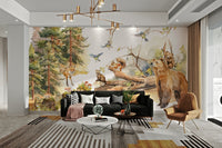 Soft woodland wallpaper with natural tones

