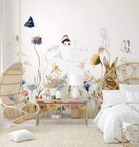 Hand-drawn rabbits in nature wall mural

