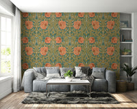 Detailed leaf and flower pattern wallpaper

