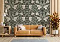 Elegant floral wallpaper with pimpernel flowers and greenery

