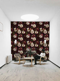Elegant floral wallpaper in dark shades with roses

