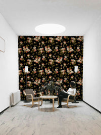 Soft floral mural featuring muted pink roses

