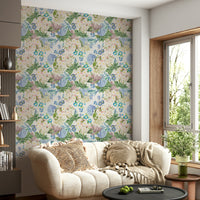 Elegant floral wallpaper with soft roses and hydrangeas

