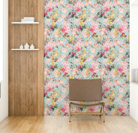 Vintage-inspired garden wallpaper for living rooms

