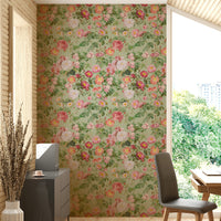 Floral wallpaper with gentle pastel roses and subtle greenery for a tranquil look.

