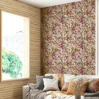 Close-up view of vintage floral illustrations in Vintage Botanical Garden wallpaper.

