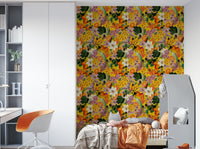 Lively and vibrant wallpaper design with citrus flowers and greens

