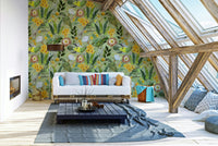 Serene and calming tropical aviary wallpaper for peaceful spaces

