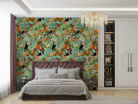 Vibrant tropical wallpaper with bold leaves and exotic blooms


