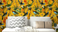 Golden Hour Aviary Wallpaper featuring birds and golden sunset hues.

